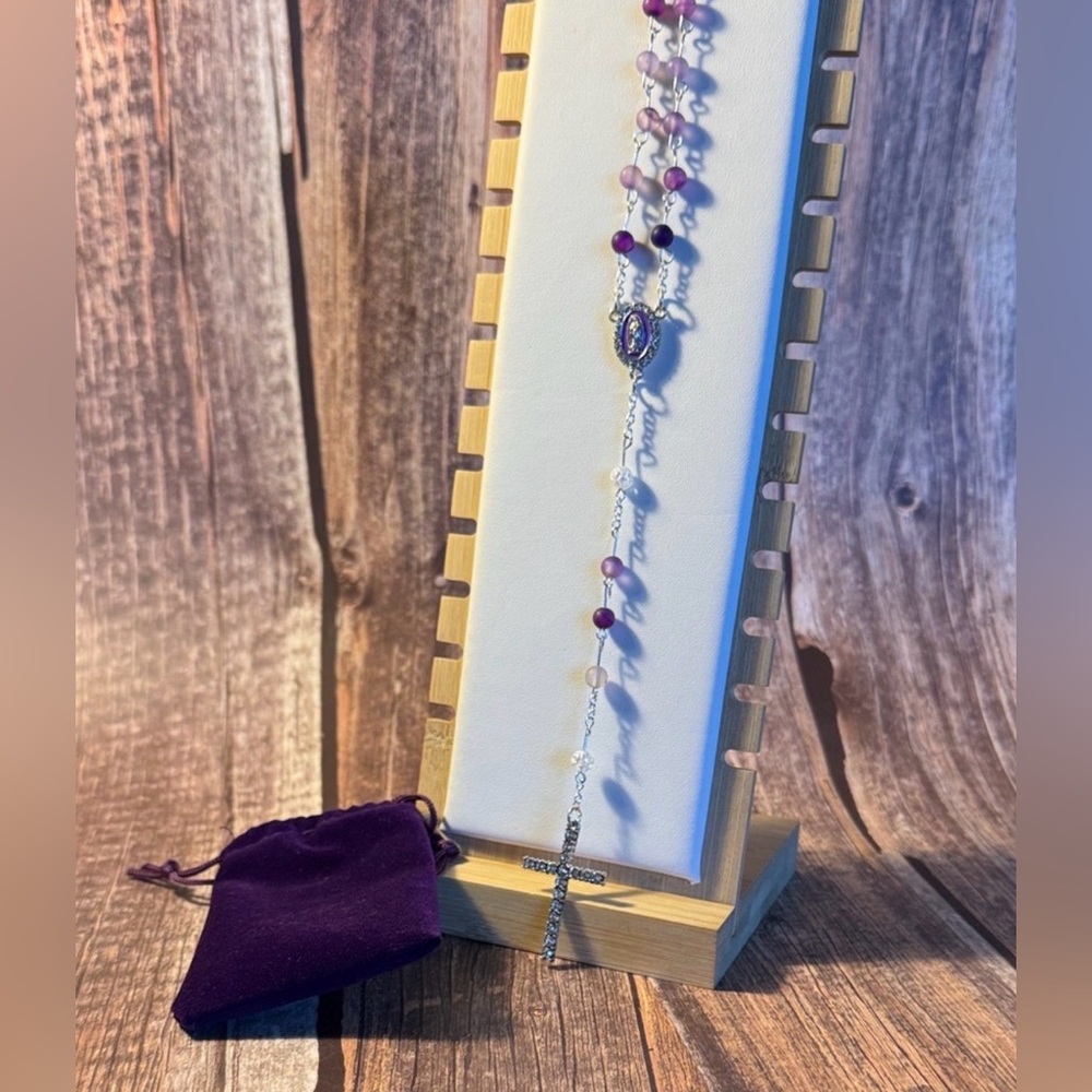 NEW Purple Handmade Beaded Rosary with Carrying Bag Item #PHK913